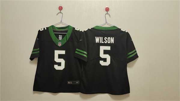 Womens New York Jets #5 Garrett Wilson Black Vapor Stitched Jersey